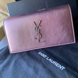 New Saint Laurent 'OR Rose' Cassandre Metallized Leather Clutch/Wallet